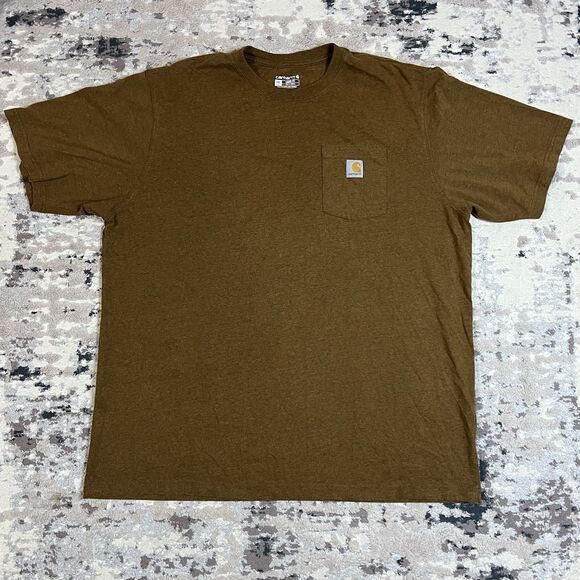 Carhartt Shirt Mens 2XLT Brown Pocket Crewneck Heavyweight Work Loose Fit K87 - Picture 1 of 7